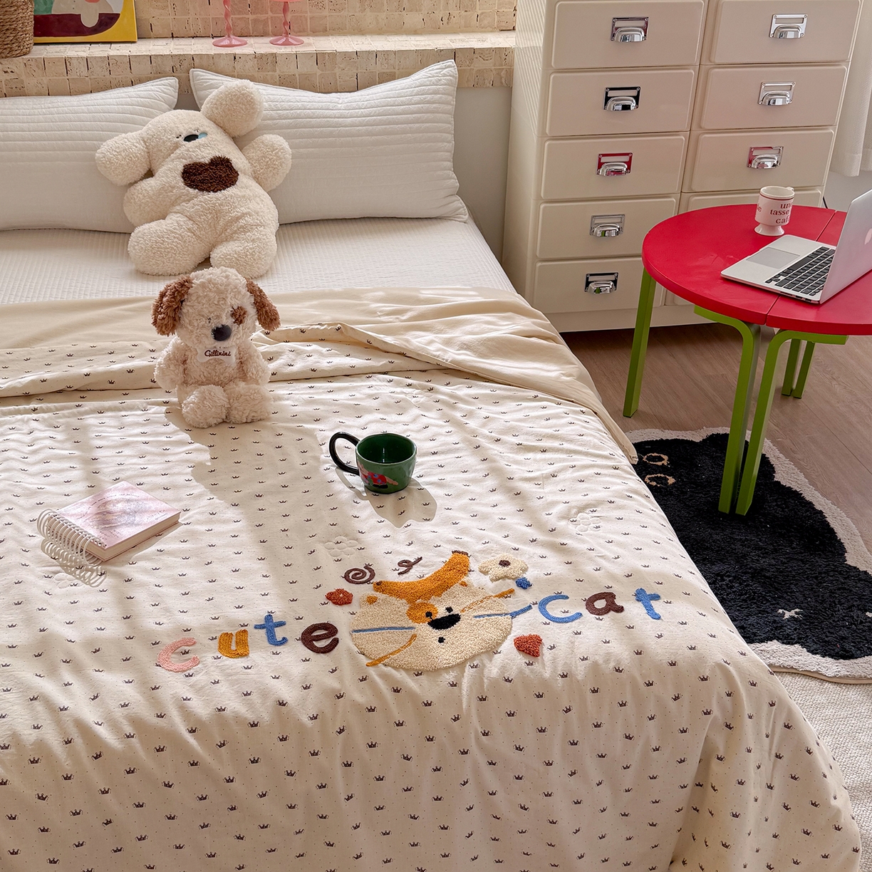 91家纺网 家纺一手货源 找家纺 有货 2026新款棉麻提花印花毛巾绣夏被春秋被被子被芯-甜趣 香蕉猫