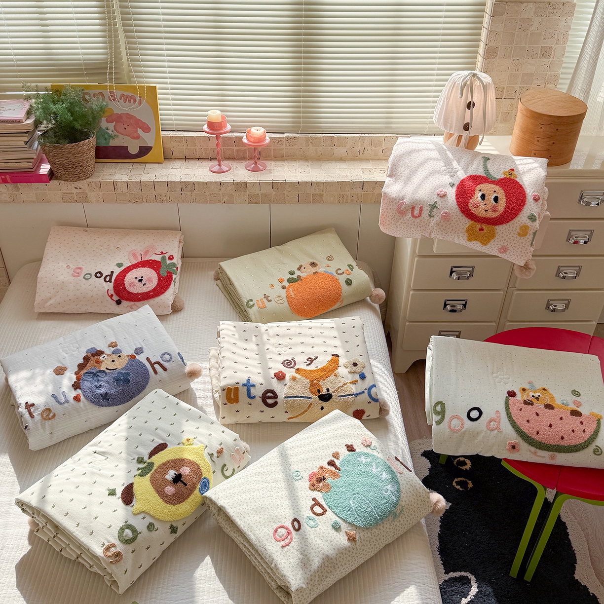 91家纺网 家纺一手货源 找家纺 有货 2026新款棉麻提花印花毛巾绣夏被春秋被被子被芯-甜趣 组合