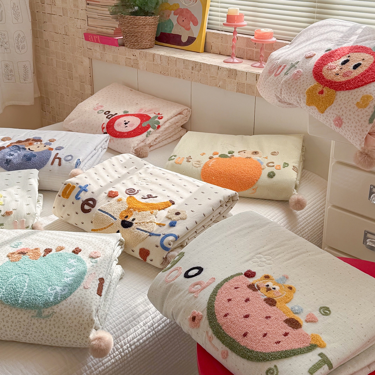 91家纺网 家纺一手货源 找家纺 有货 2026新款棉麻提花印花毛巾绣夏被春秋被被子被芯-甜趣 组合