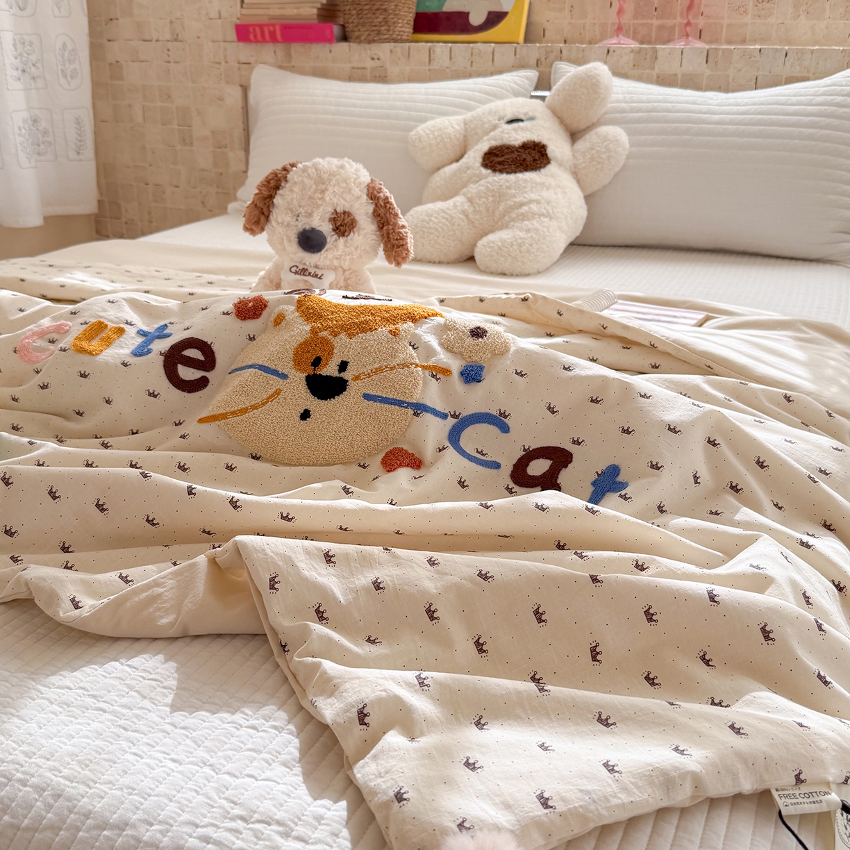 91家纺网 家纺一手货源 找家纺 有货 2026新款棉麻提花印花毛巾绣夏被春秋被被子被芯-甜趣 香蕉猫