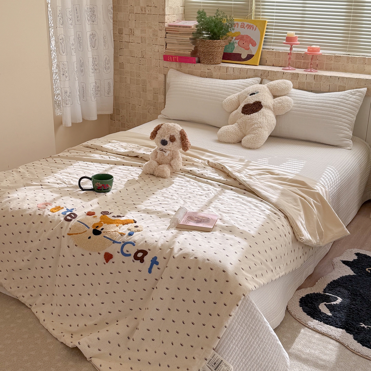 91家纺网 家纺一手货源 找家纺 有货 2026新款棉麻提花印花毛巾绣夏被春秋被被子被芯-甜趣 香蕉猫