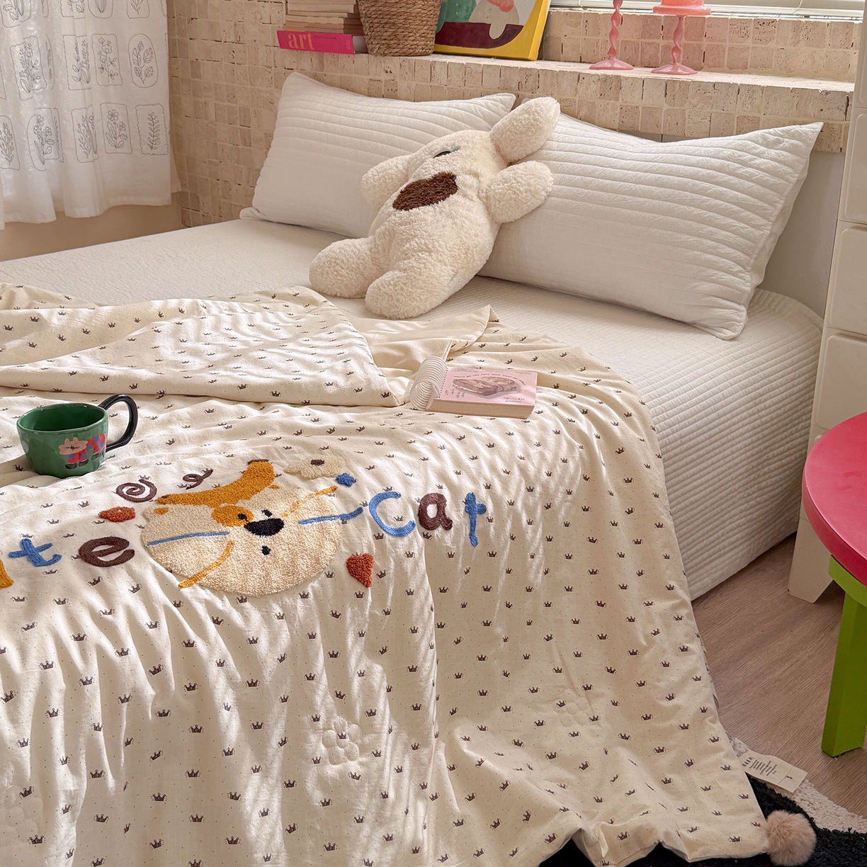 91家纺网 家纺一手货源 找家纺 有货 2026新款棉麻提花印花毛巾绣夏被春秋被被子被芯-甜趣 香蕉猫