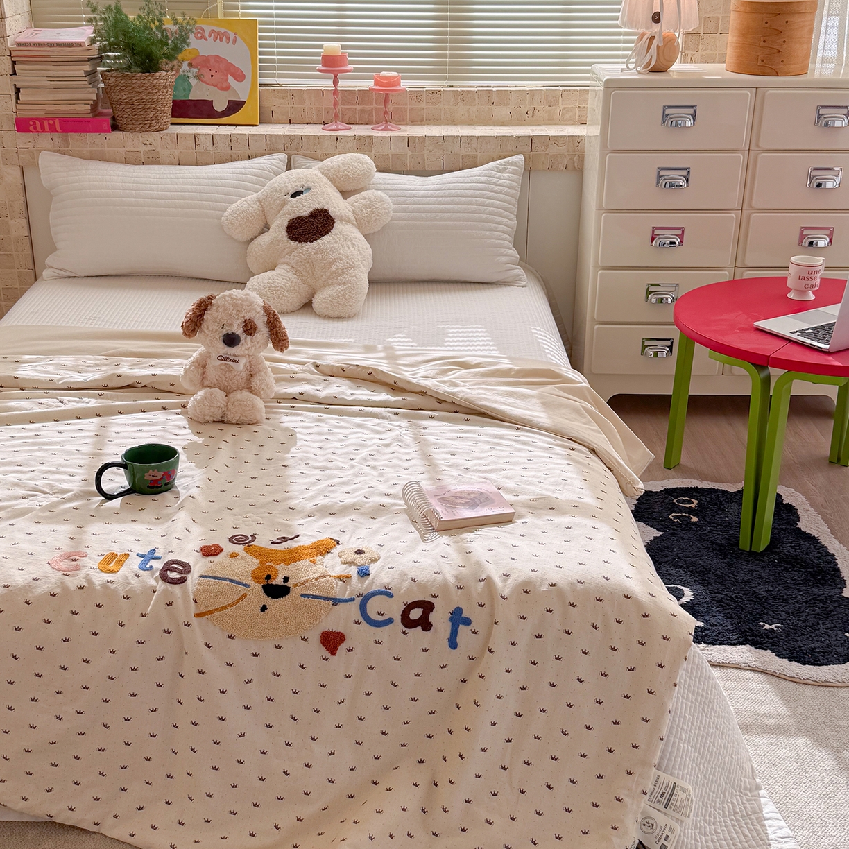 91家纺网 家纺一手货源 找家纺 有货 2026新款棉麻提花印花毛巾绣夏被春秋被被子被芯-甜趣 香蕉猫