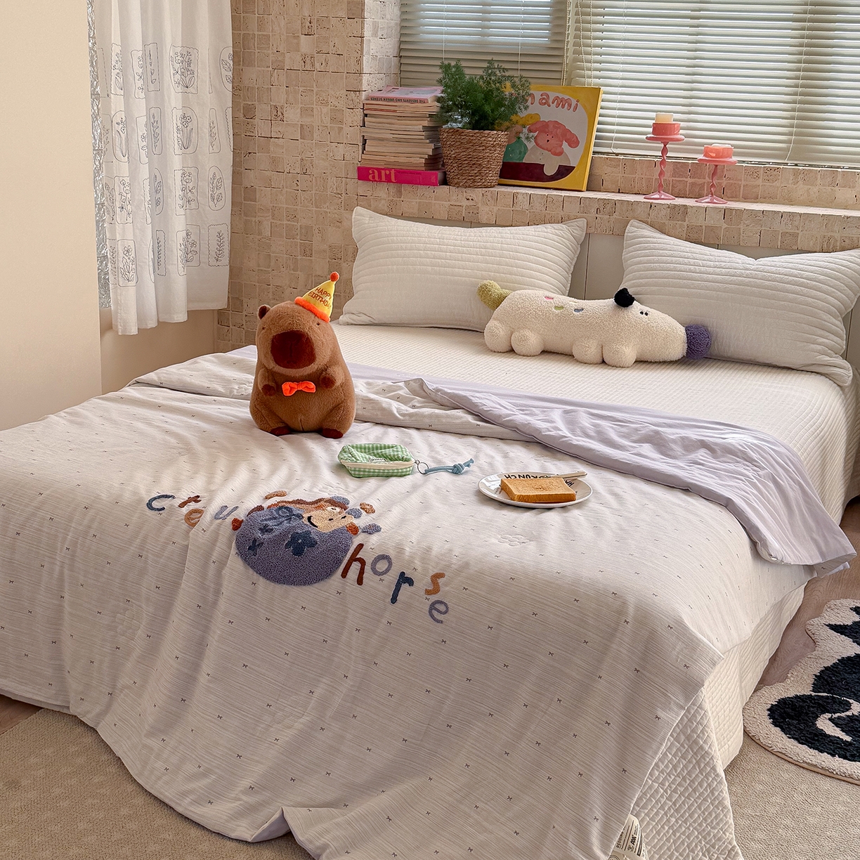 91家纺网 家纺一手货源 找家纺 有货 2026新款棉麻提花印花毛巾绣夏被春秋被被子被芯-甜趣 蓝莓马