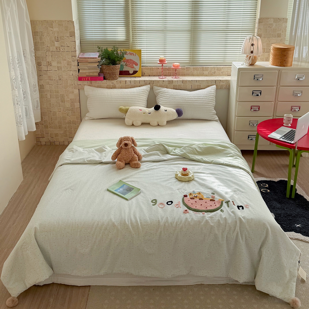 有货 2026新款棉麻提花印花毛巾绣夏被春秋被被子被芯-甜趣 西瓜猫