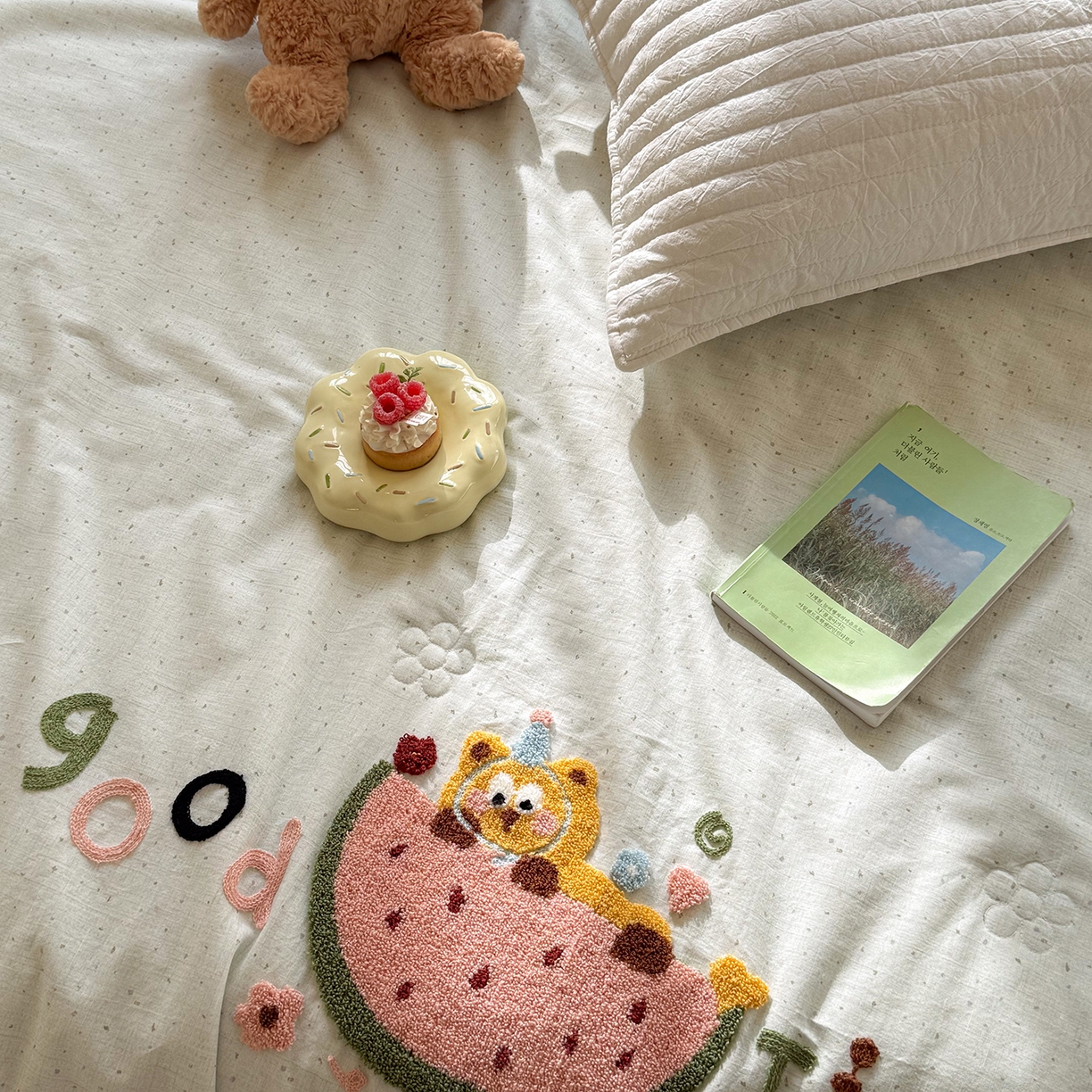 91家纺网 家纺一手货源 找家纺 有货 2026新款棉麻提花印花毛巾绣夏被春秋被被子被芯-甜趣 西瓜猫