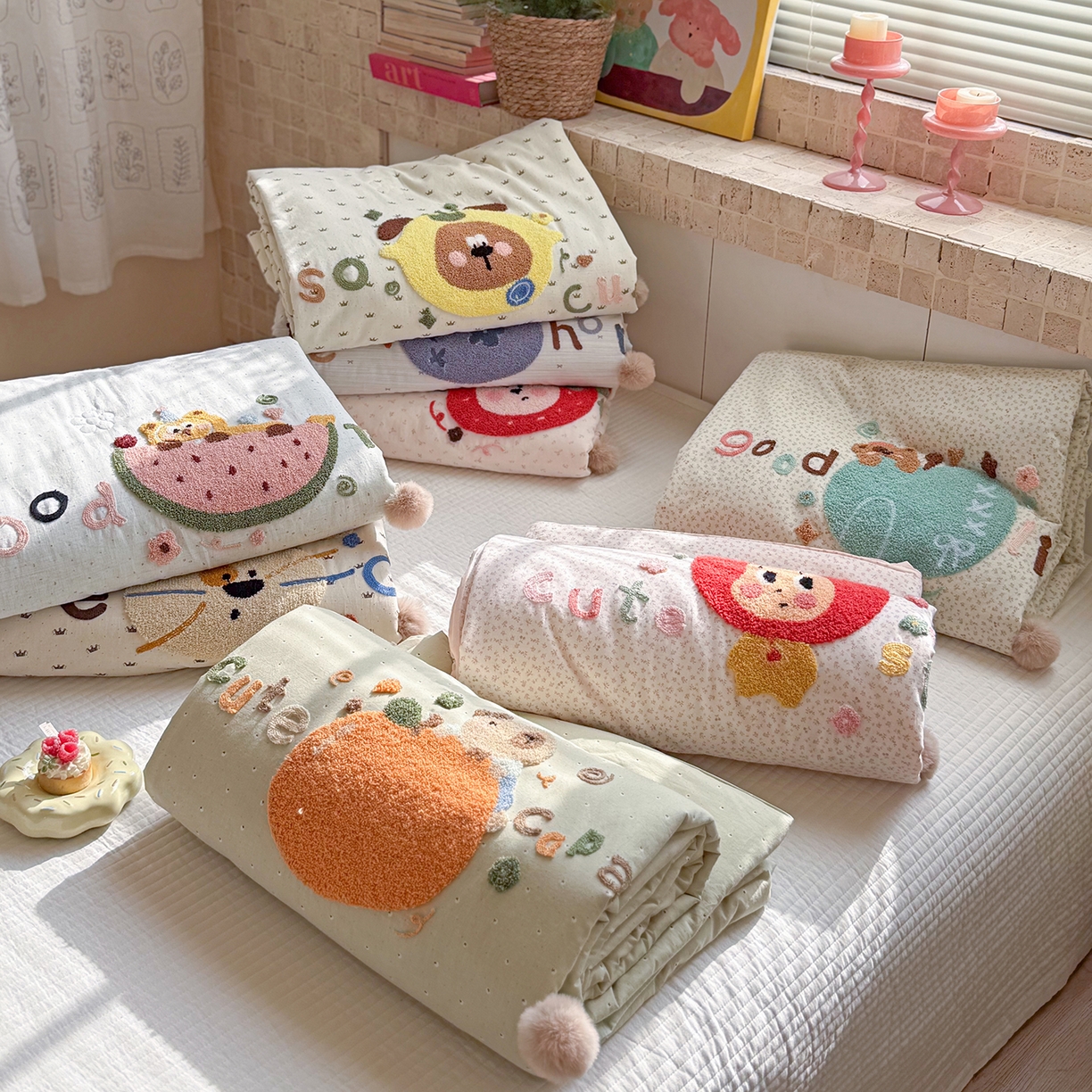 91家纺网 家纺一手货源 找家纺 有货 2026新款棉麻提花印花毛巾绣夏被春秋被被子被芯-甜趣 组合