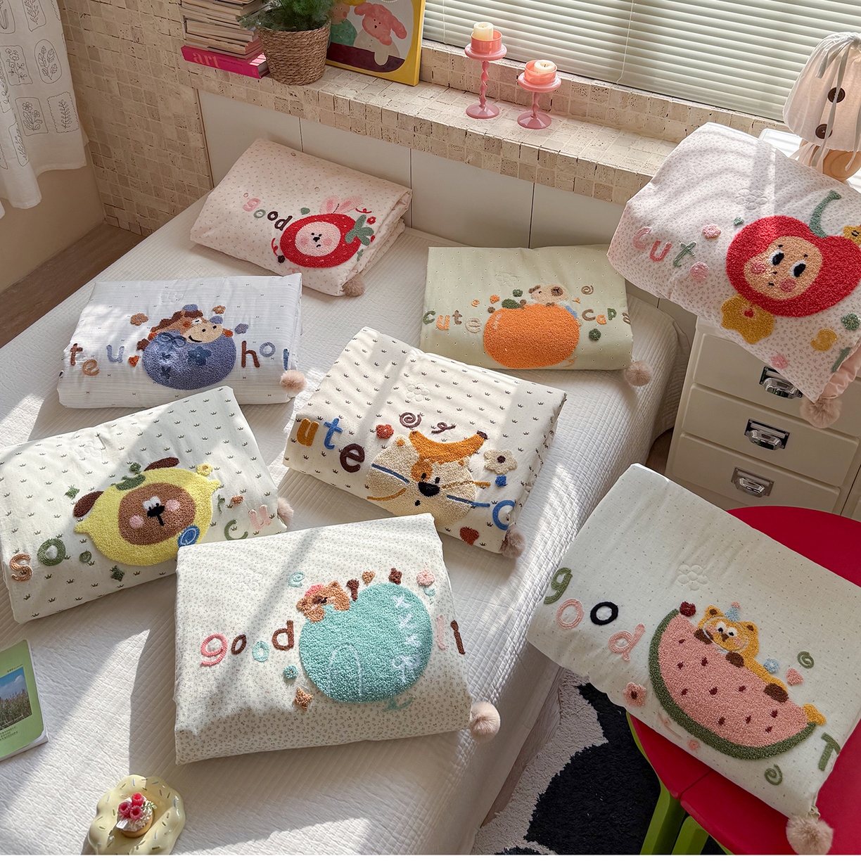 有货 2026新款棉麻提花印花毛巾绣夏被春秋被被子被芯-甜趣 组合