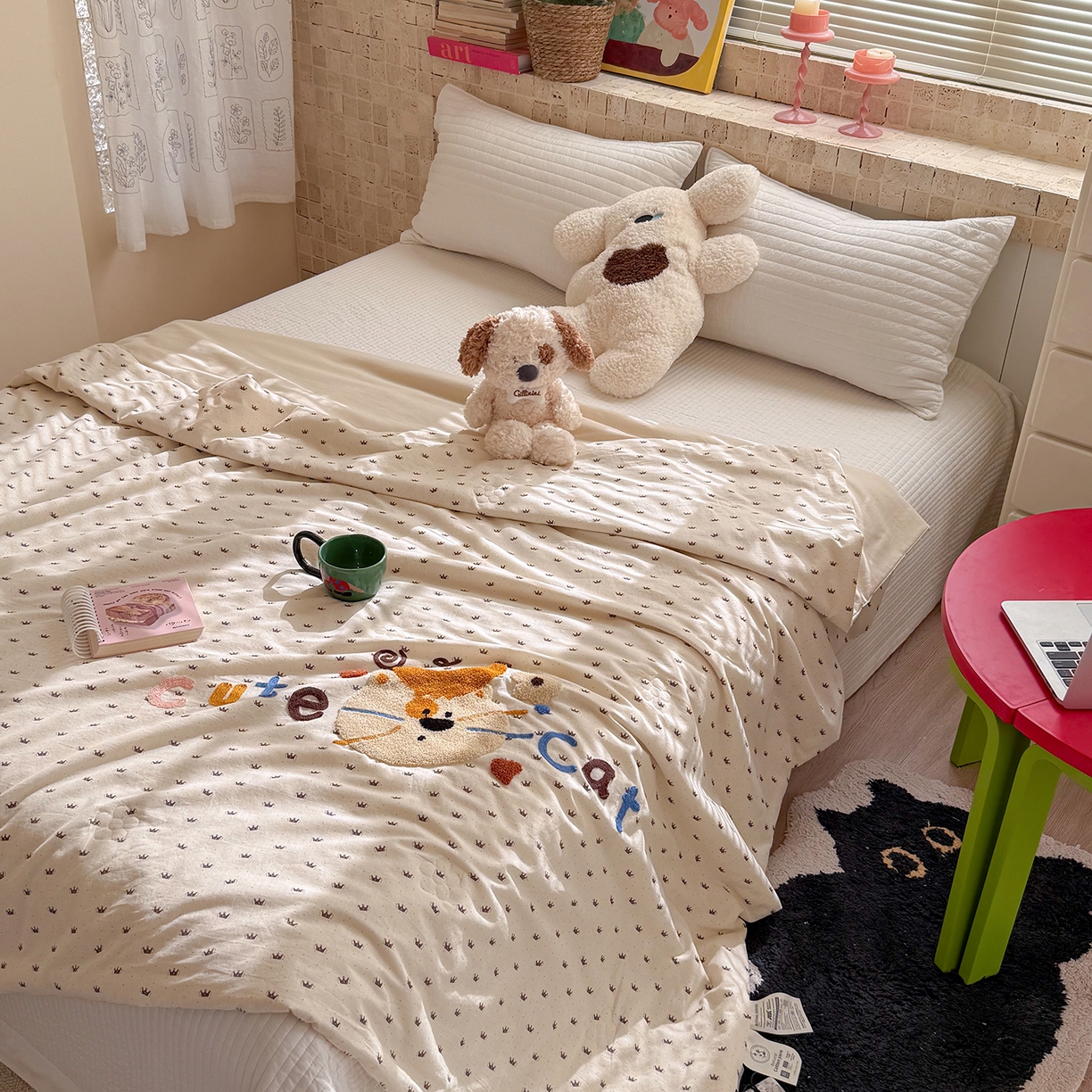 91家纺网 家纺一手货源 找家纺 有货 2026新款棉麻提花印花毛巾绣夏被春秋被被子被芯-甜趣 香蕉猫