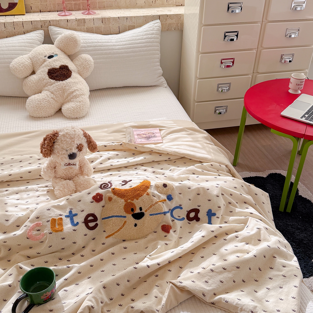 91家纺网 家纺一手货源 找家纺 有货 2026新款棉麻提花印花毛巾绣夏被春秋被被子被芯-甜趣 香蕉猫