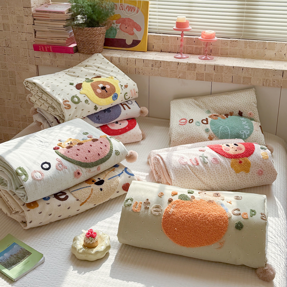 91家纺网 家纺一手货源 找家纺 有货 2026新款棉麻提花印花毛巾绣夏被春秋被被子被芯-甜趣 组合