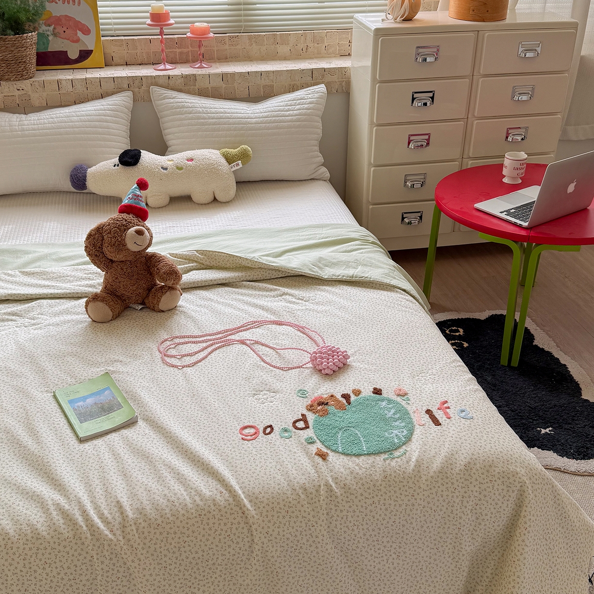 91家纺网 家纺一手货源 找家纺 有货 2026新款棉麻提花印花毛巾绣夏被春秋被被子被芯-甜趣 青苹果熊