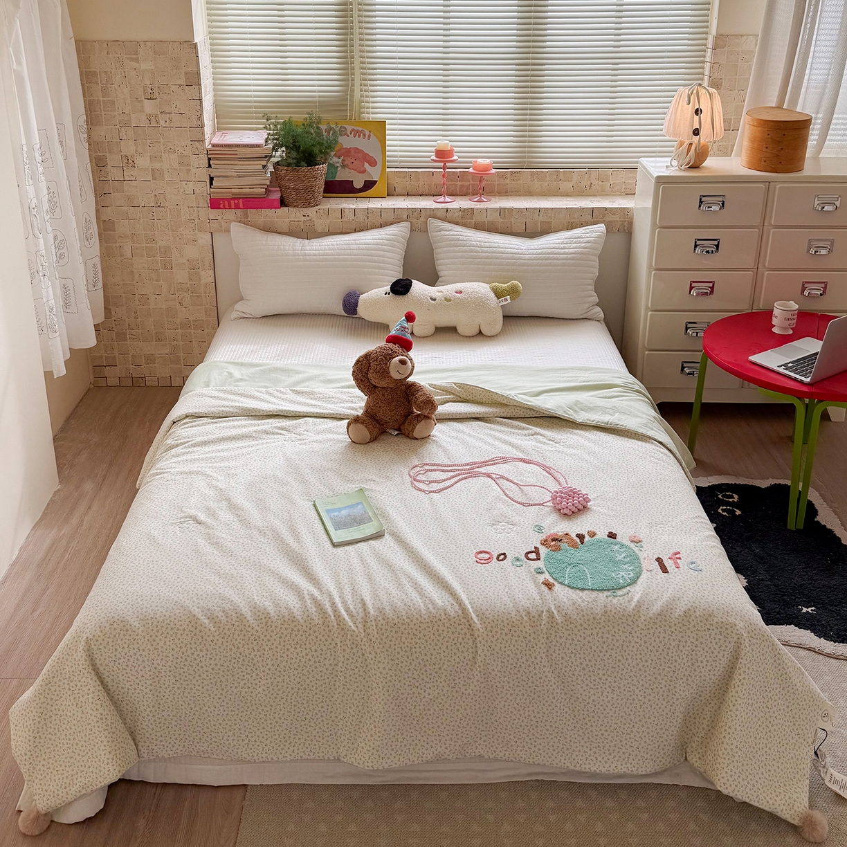 有货 2026新款棉麻提花印花毛巾绣夏被春秋被被子被芯-甜趣 青苹果熊