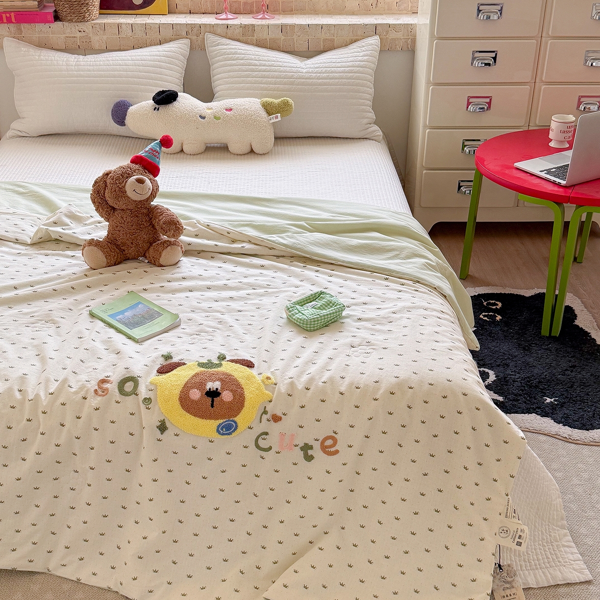 91家纺网 家纺一手货源 找家纺 有货 2026新款棉麻提花印花毛巾绣夏被春秋被被子被芯-甜趣 柠檬熊