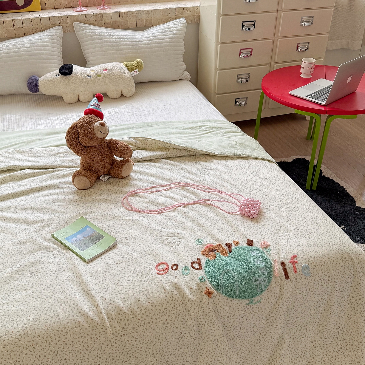 91家纺网 家纺一手货源 找家纺 有货 2026新款棉麻提花印花毛巾绣夏被春秋被被子被芯-甜趣 青苹果熊