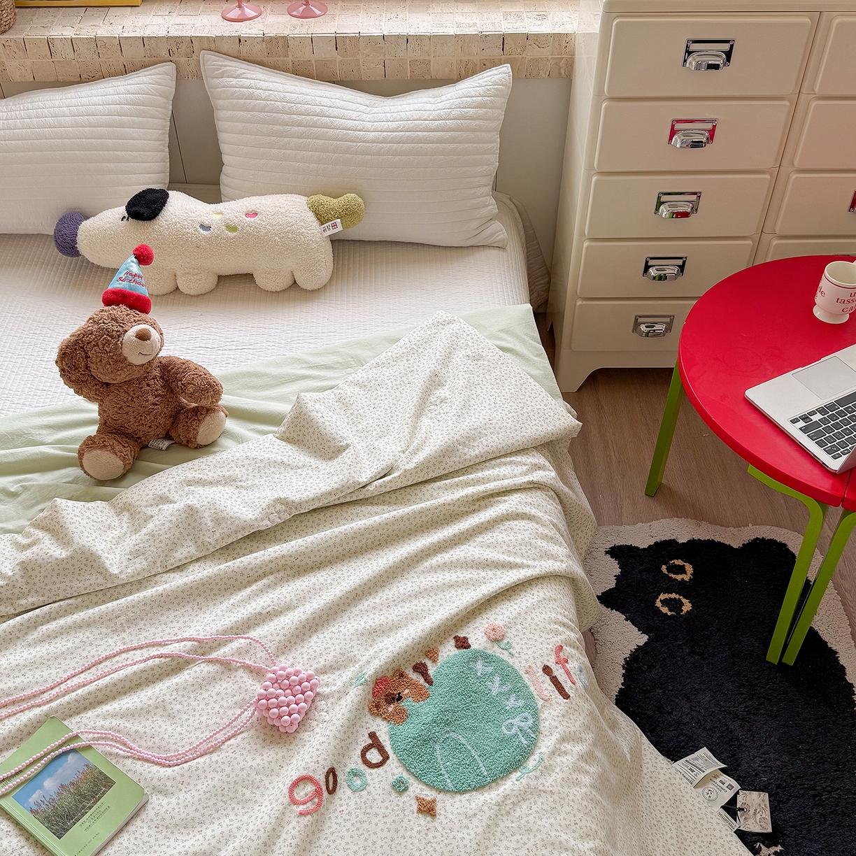 91家纺网 家纺一手货源 找家纺 有货 2026新款棉麻提花印花毛巾绣夏被春秋被被子被芯-甜趣 青苹果熊