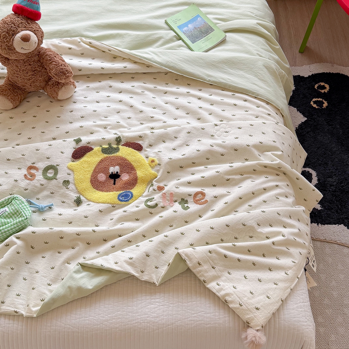 91家纺网 家纺一手货源 找家纺 有货 2026新款棉麻提花印花毛巾绣夏被春秋被被子被芯-甜趣 柠檬熊