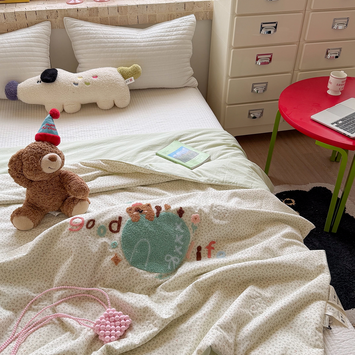 91家纺网 家纺一手货源 找家纺 有货 2026新款棉麻提花印花毛巾绣夏被春秋被被子被芯-甜趣 青苹果熊