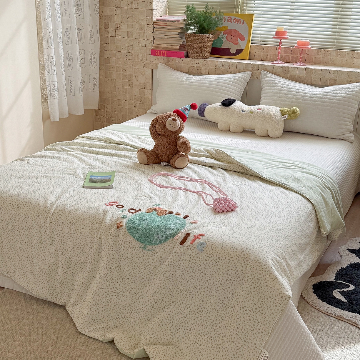 91家纺网 家纺一手货源 找家纺 有货 2026新款棉麻提花印花毛巾绣夏被春秋被被子被芯-甜趣 青苹果熊