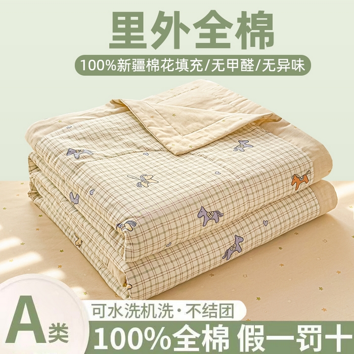 91家纺网 家纺一手货源 找家纺 蓝雀翎 2025新款全棉印花新疆棉花夏被 马到成功