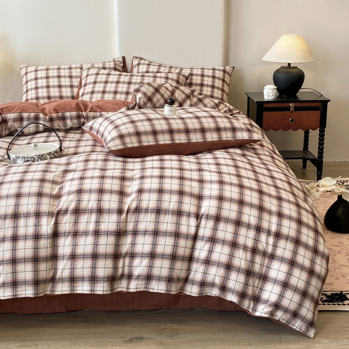 91家纺网 家纺一手货源 找家纺 红日子纺织品 2026春夏云感复古+小清新皱皱纱四件套 米兰-卡