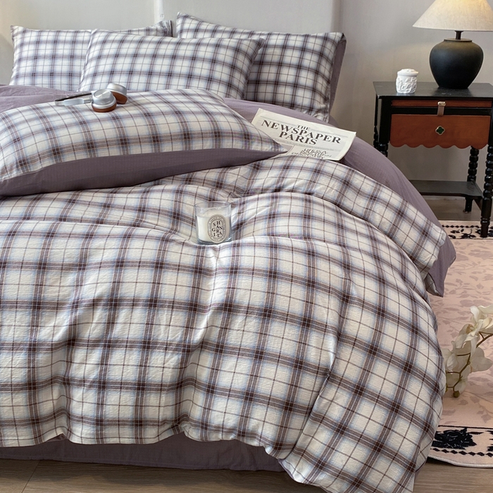 91家纺网 家纺一手货源 找家纺 红日子纺织品 2026春夏云感复古+小清新皱皱纱四件套 米兰-兰