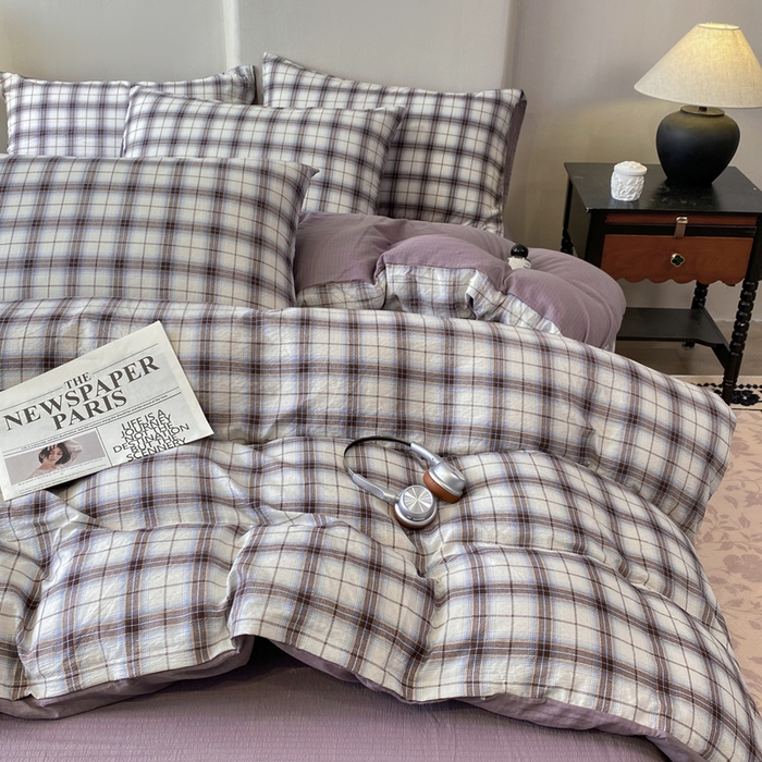 91家纺网 家纺一手货源 找家纺 红日子纺织品 2026春夏云感复古+小清新皱皱纱四件套 米兰-兰