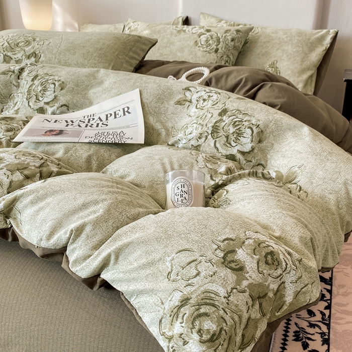 91家纺网 家纺一手货源 找家纺 红日子纺织品 2026春夏云感复古+小清新皱皱纱四件套 青萝-绿