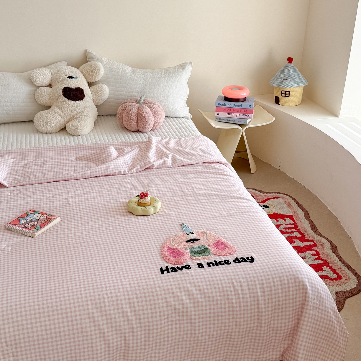 91家纺网 家纺一手货源 找家纺 有货 2026新款全棉双层纱毛巾绣夏被春秋被被子被芯-森林萌宠 大耳粉兔