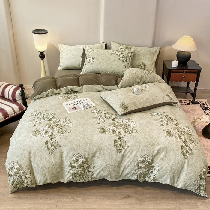 91家纺网 家纺一手货源 找家纺 红日子纺织品 2026春夏云感复古+小清新皱皱纱四件套 青萝-绿