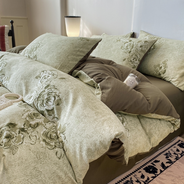 91家纺网 家纺一手货源 找家纺 红日子纺织品 2026春夏云感复古+小清新皱皱纱四件套 青萝-绿