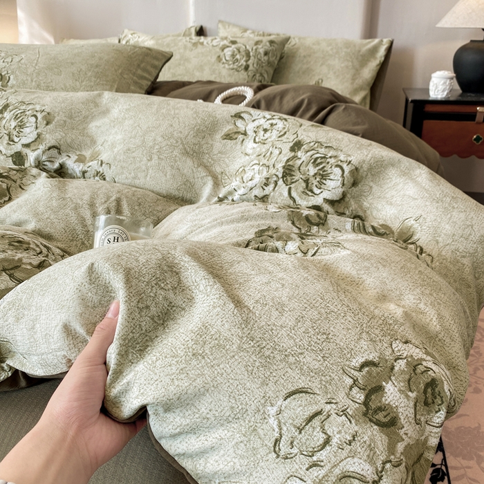 91家纺网 家纺一手货源 找家纺 红日子纺织品 2026春夏云感复古+小清新皱皱纱四件套 青萝-绿