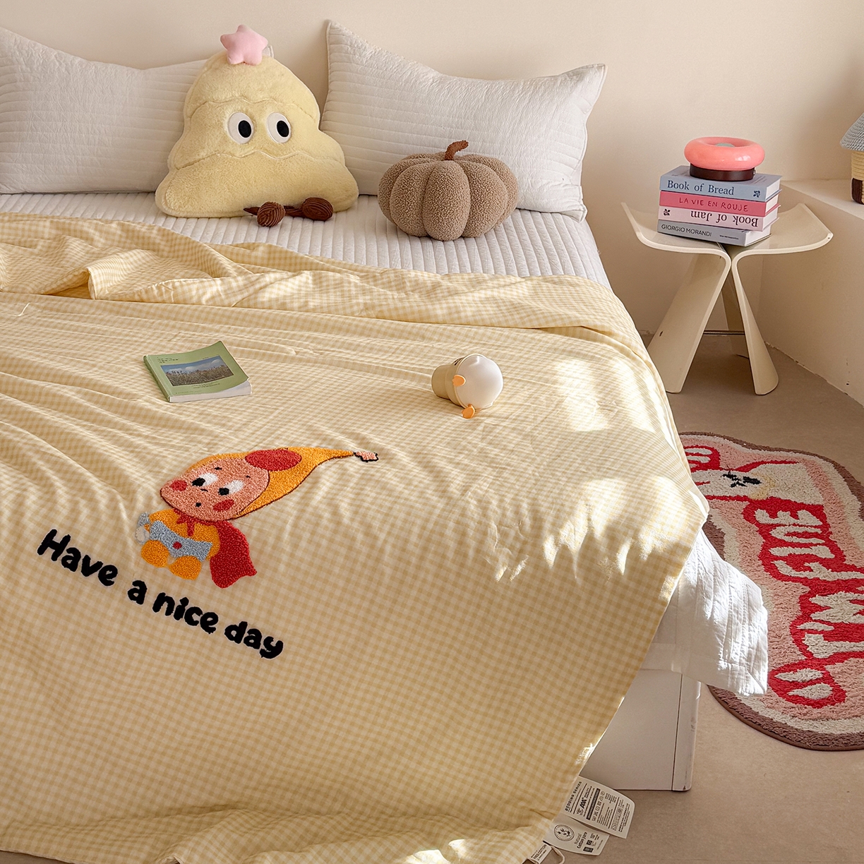 91家纺网 家纺一手货源 找家纺 有货 2026新款全棉双层纱毛巾绣夏被春秋被被子被芯-森林萌宠 香蕉贝贝