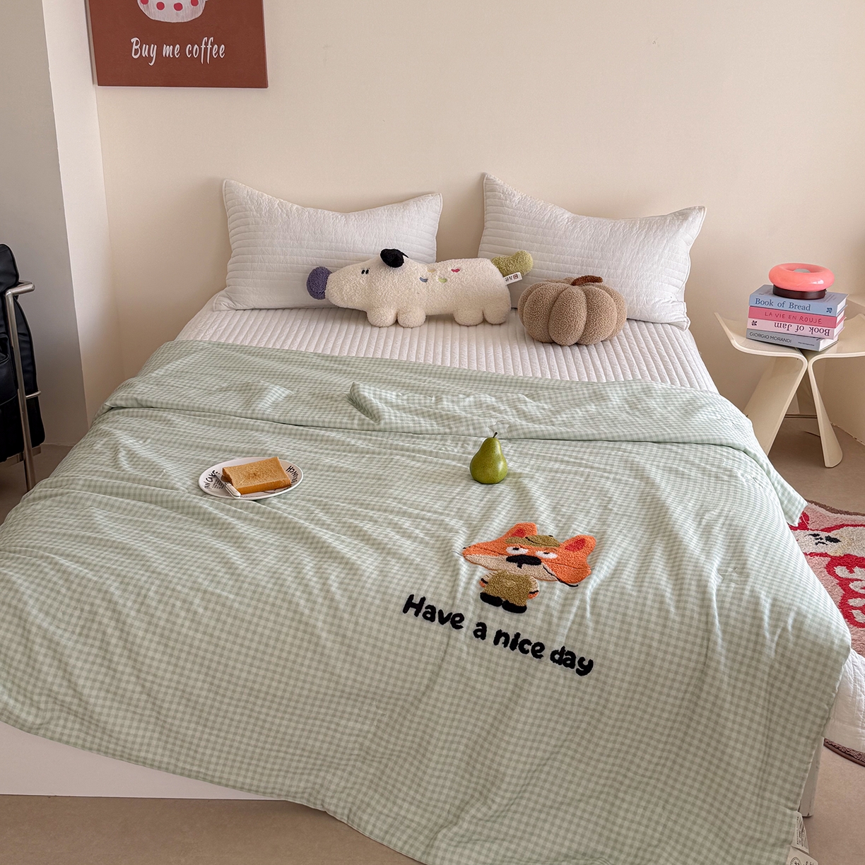 91家纺网 家纺一手货源 找家纺 有货 2026新款全棉双层纱毛巾绣夏被春秋被被子被芯-森林萌宠 狐小狸