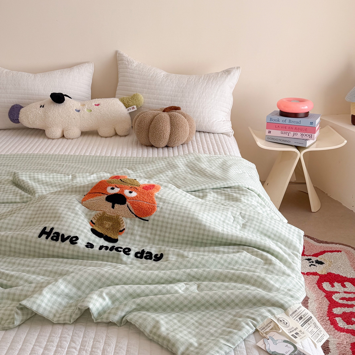 91家纺网 家纺一手货源 找家纺 有货 2026新款全棉双层纱毛巾绣夏被春秋被被子被芯-森林萌宠 狐小狸