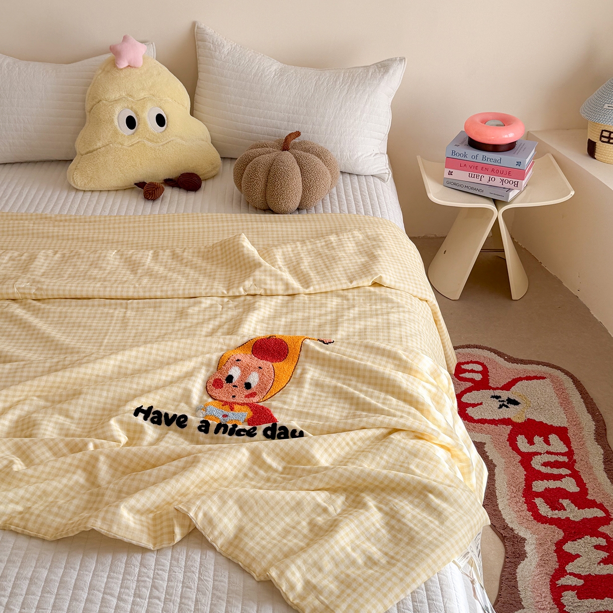 91家纺网 家纺一手货源 找家纺 有货 2026新款全棉双层纱毛巾绣夏被春秋被被子被芯-森林萌宠 香蕉贝贝