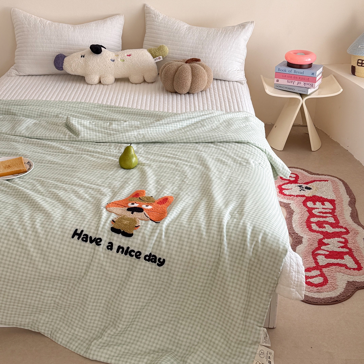 91家纺网 家纺一手货源 找家纺 有货 2026新款全棉双层纱毛巾绣夏被春秋被被子被芯-森林萌宠 狐小狸