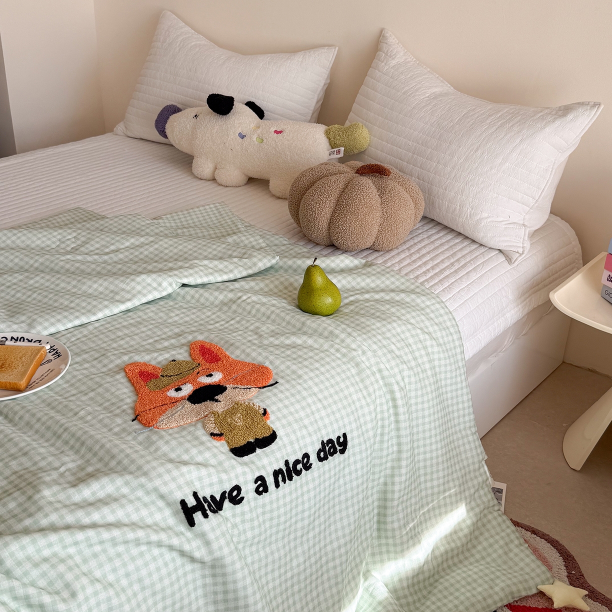 91家纺网 家纺一手货源 找家纺 有货 2026新款全棉双层纱毛巾绣夏被春秋被被子被芯-森林萌宠 狐小狸