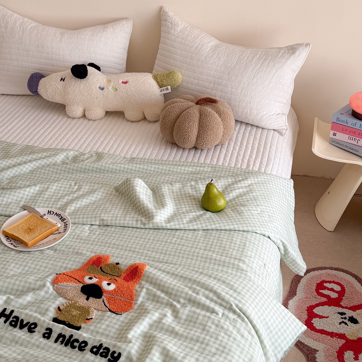 91家纺网 家纺一手货源 找家纺 有货 2026新款全棉双层纱毛巾绣夏被春秋被被子被芯-森林萌宠 狐小狸