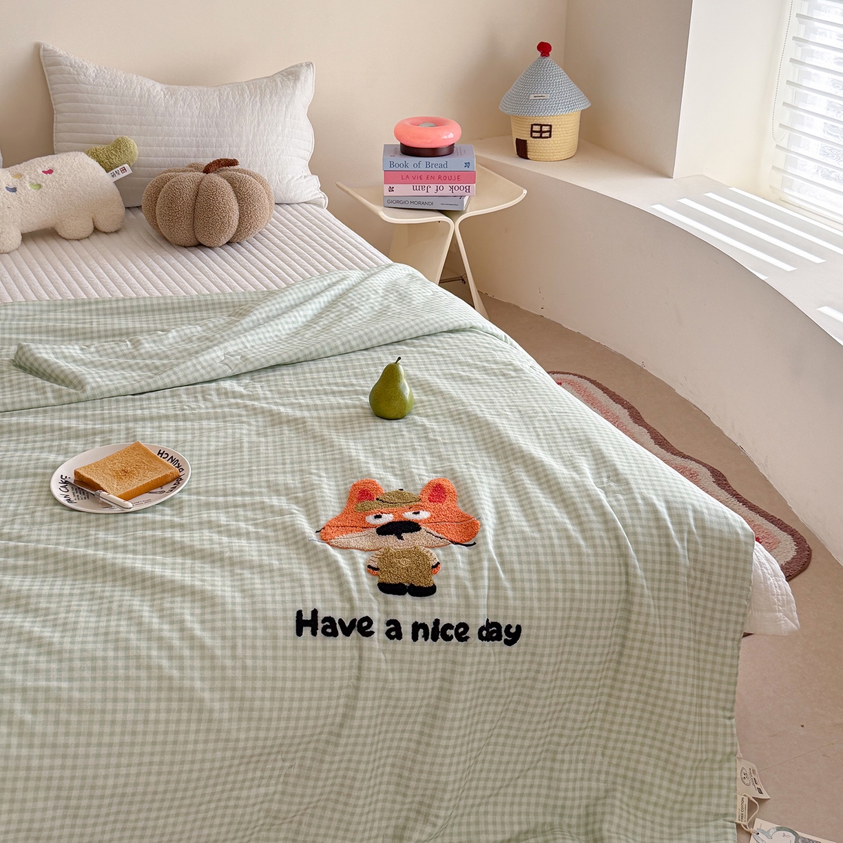 91家纺网 家纺一手货源 找家纺 有货 2026新款全棉双层纱毛巾绣夏被春秋被被子被芯-森林萌宠 狐小狸