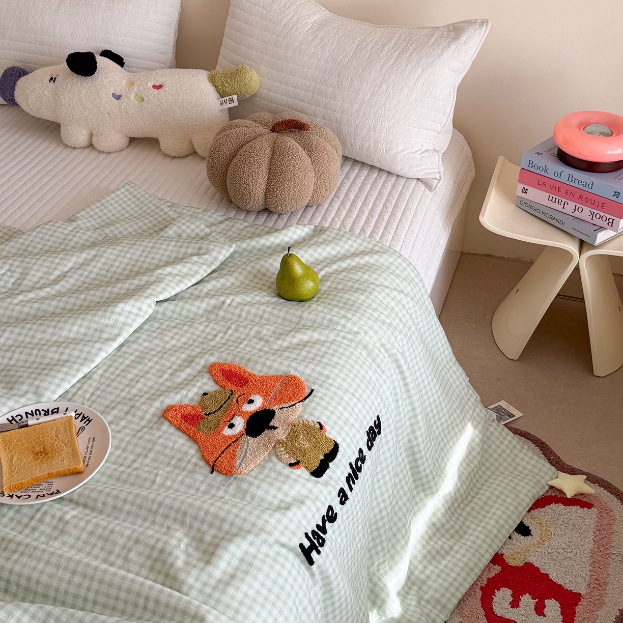 91家纺网 家纺一手货源 找家纺 有货 2026新款全棉双层纱毛巾绣夏被春秋被被子被芯-森林萌宠 狐小狸