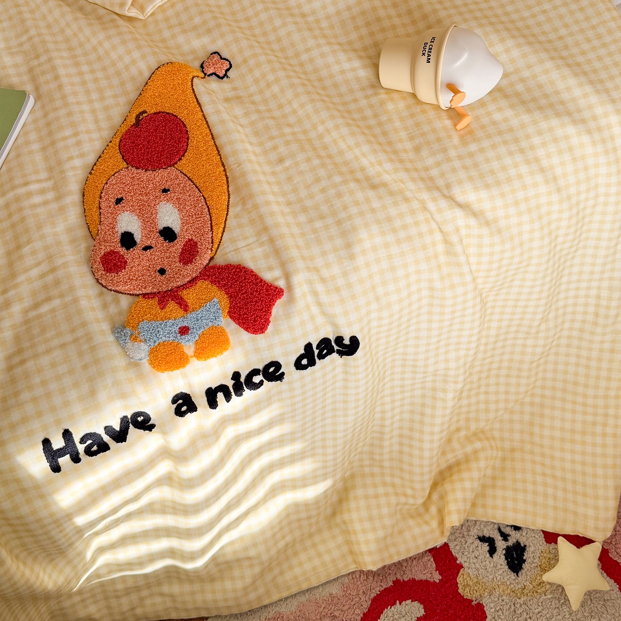 91家纺网 家纺一手货源 找家纺 有货 2026新款全棉双层纱毛巾绣夏被春秋被被子被芯-森林萌宠 香蕉贝贝