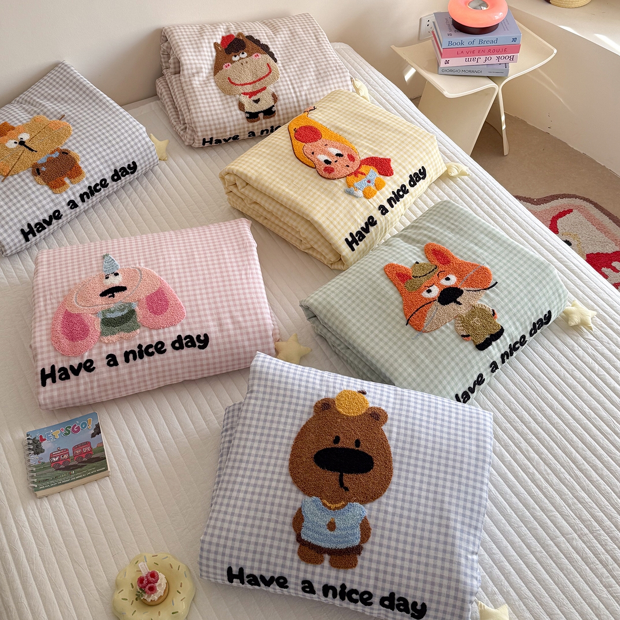 有货 2026新款全棉双层纱毛巾绣夏被春秋被被子被芯-森林萌宠 组合