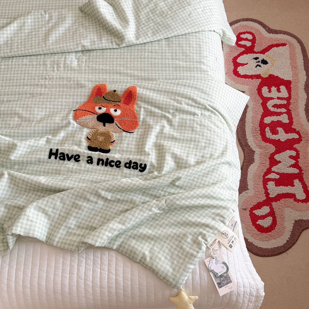 91家纺网 家纺一手货源 找家纺 有货 2026新款全棉双层纱毛巾绣夏被春秋被被子被芯-森林萌宠 狐小狸