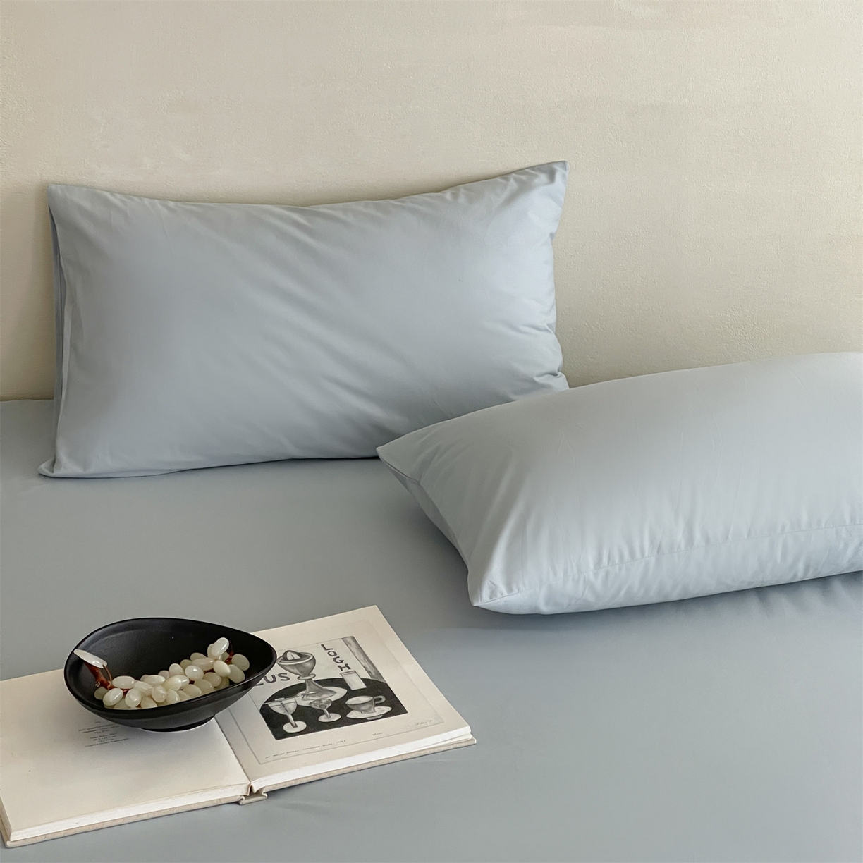 91家纺网 家纺一手货源 找家纺 三味舒屋 2026新款初色系列全棉水洗棉系列单品枕套 冰水蓝