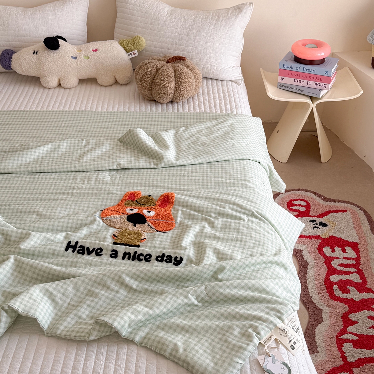 91家纺网 家纺一手货源 找家纺 有货 2026新款全棉双层纱毛巾绣夏被春秋被被子被芯-森林萌宠 狐小狸