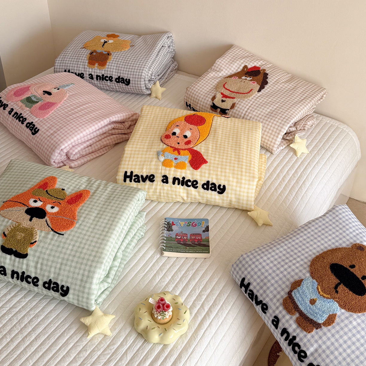 91家纺网 家纺一手货源 找家纺 有货 2026新款全棉双层纱毛巾绣夏被春秋被被子被芯-森林萌宠 组合