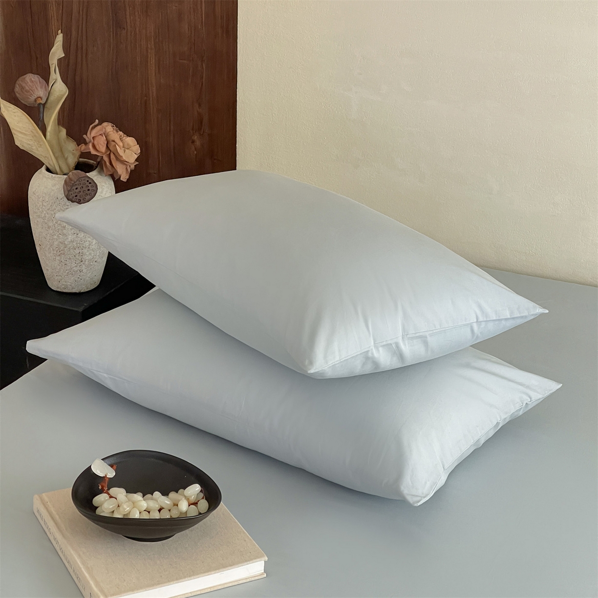 91家纺网 家纺一手货源 找家纺 三味舒屋 2026新款初色系列全棉水洗棉系列单品枕套 冰水蓝