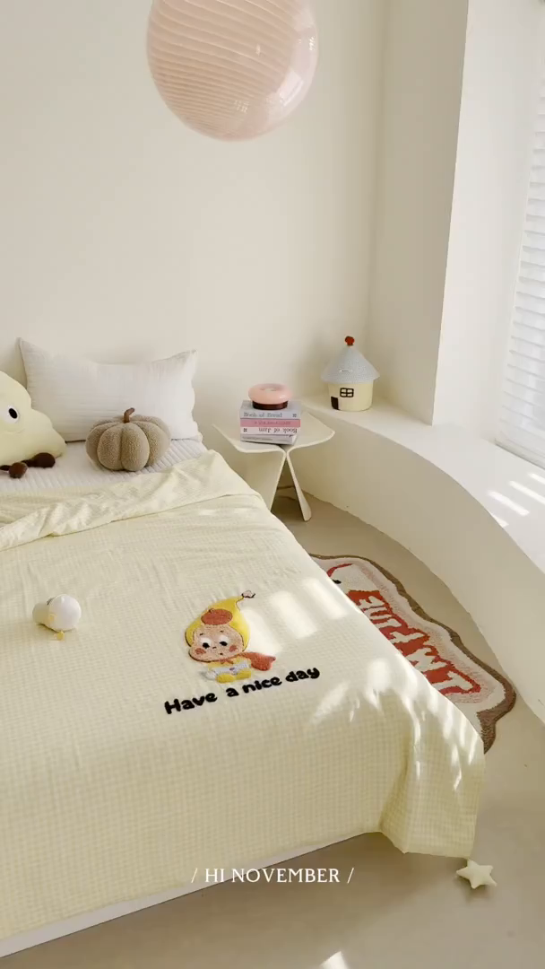 91家纺网 家纺一手货源 找家纺 有货 2026新款全棉双层纱毛巾绣夏被春秋被被子被芯-森林萌宠 香蕉贝贝