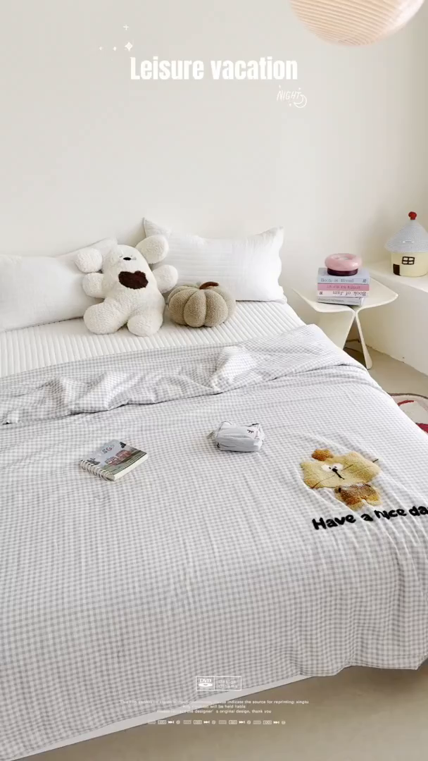 91家纺网 家纺一手货源 找家纺 有货 2026新款全棉双层纱毛巾绣夏被春秋被被子被芯-森林萌宠 森林精灵